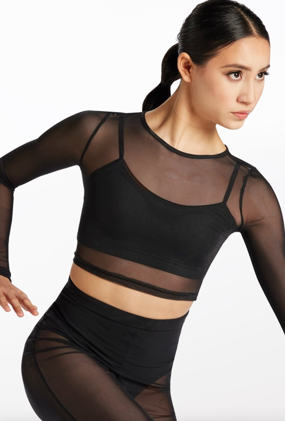Long Sleeve Mesh Crop Top