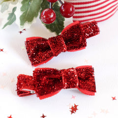 Crimson Glitter Hair Bow Clips